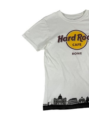 Hard Rock Cafe Rome Skyline Women's Small White T-Shirt Vintage