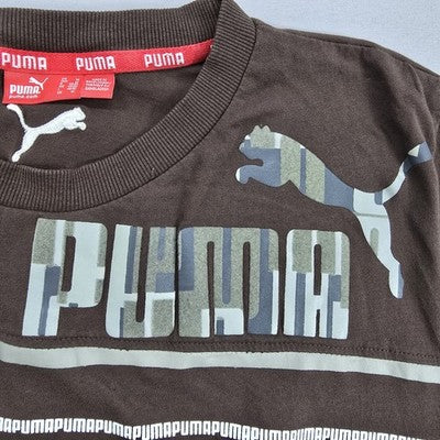 Puma Men's Brown Striped Cotton T-Shirt M Regular Short Sleeve