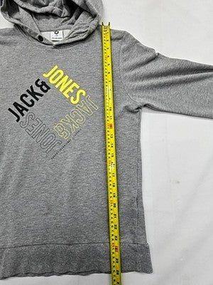 Jack & Jones Men's Graphic Hoodie M Grey Organic Cotton Relaxed Fit