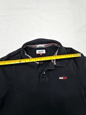 Tommy Hilfiger Men's Black Cotton Polo L Short Sleeve Flag Logo