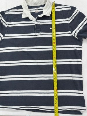 Nike Athletic Dept Rugby Polo Shirt XL Navy White Stripe Cotton Short Sleeve