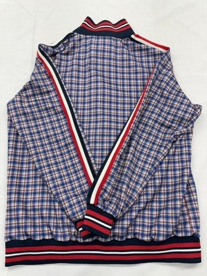 Lonsdale Navy Plaid Cotton Activewear Jacket XL Stand-up Collar