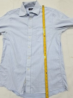 Chaps Men's Light Blue Gingham Dress Shirt M 15" Neck 34/35 Stretch