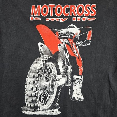 Fruit of the Loom Men's Black Motocross T-Shirt XL Vintage Cotton Short Sleeve