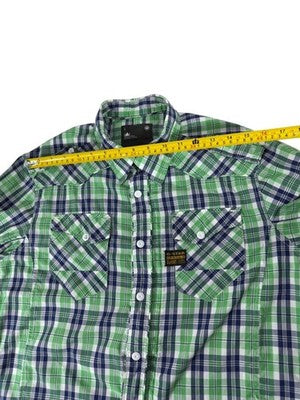 G-Star Raw Men's Long Sleeve Plaid Shirt Large Green Navy White Cotton