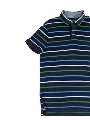 Tommy Hilfiger Men's M Navy Striped Polo Shirt Cotton Short Sleeve