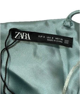 NWT Zara Satin Slip With Spaghetti Straps Midi Dress Blue Gray Size Usa Small