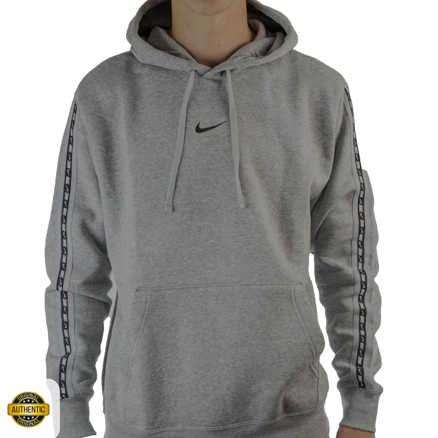 Nike Men's Grey Pullover Hoodie Tape Logo On Sleeves Black Graphics Size S