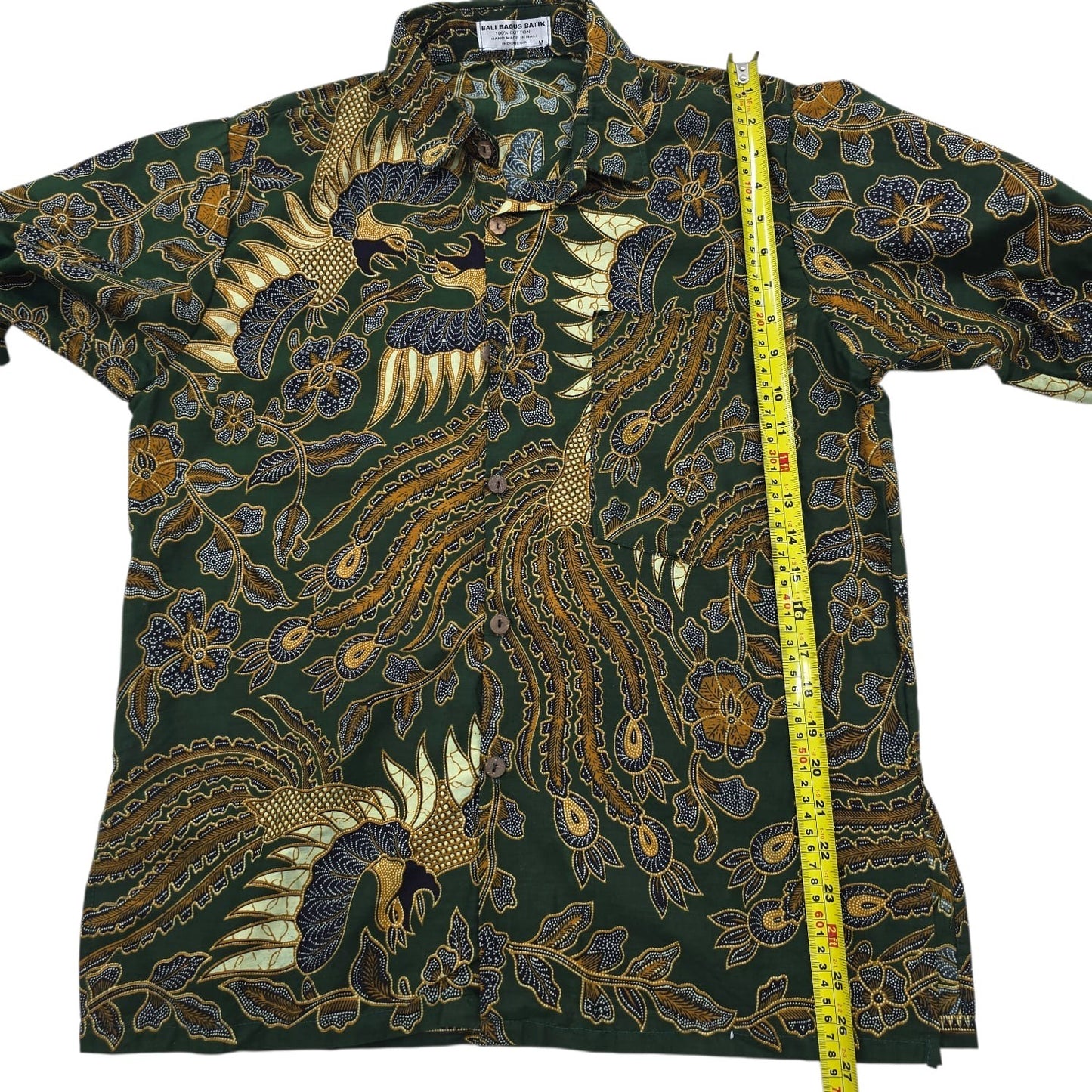 Bali Bagus Batik Men's Shirt M Short Sleeve Handmade Cotton Dark Green