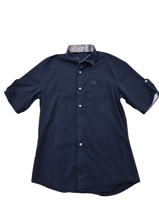 Burberry Slim Fit Navy Short Sleeve Cotton Shirt S Check GB
