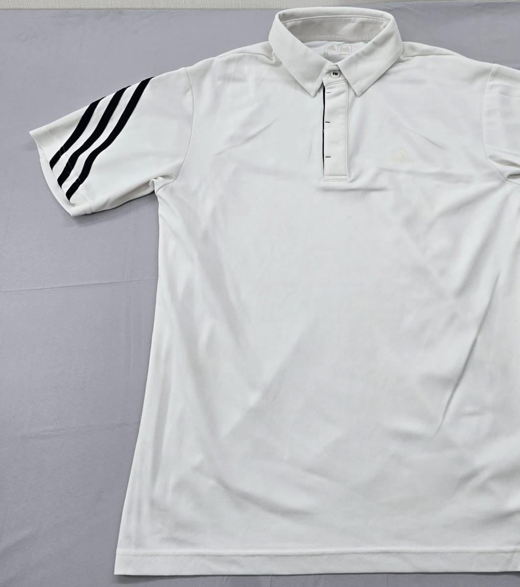 Adidas Men's White Stripe Polo Shirt Size M Short Sleeve Three Stripes