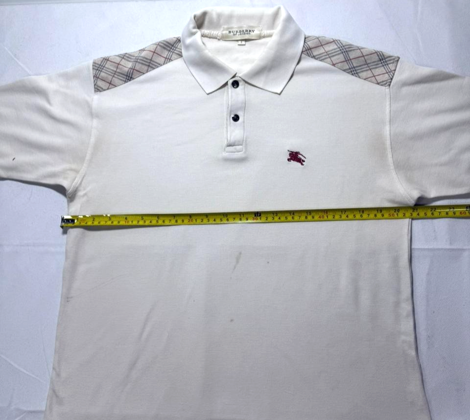 Burberry Of London Polo Shirt White Beige Nova Check Shoulder - Size S