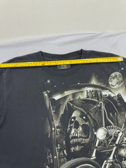 Rock Mongz Unisex Black Skull Biker T-Shirt Size M Cotton Crewneck