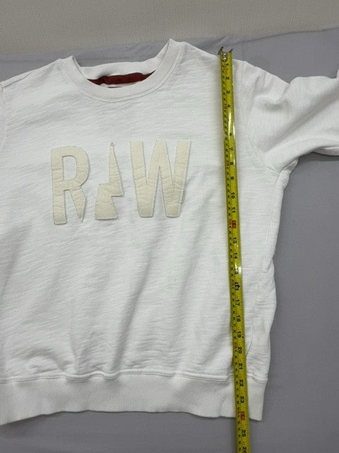 G-Star Raw White Slim Fit Crewneck Sweatshirt S Long Sleeve RAW Logo