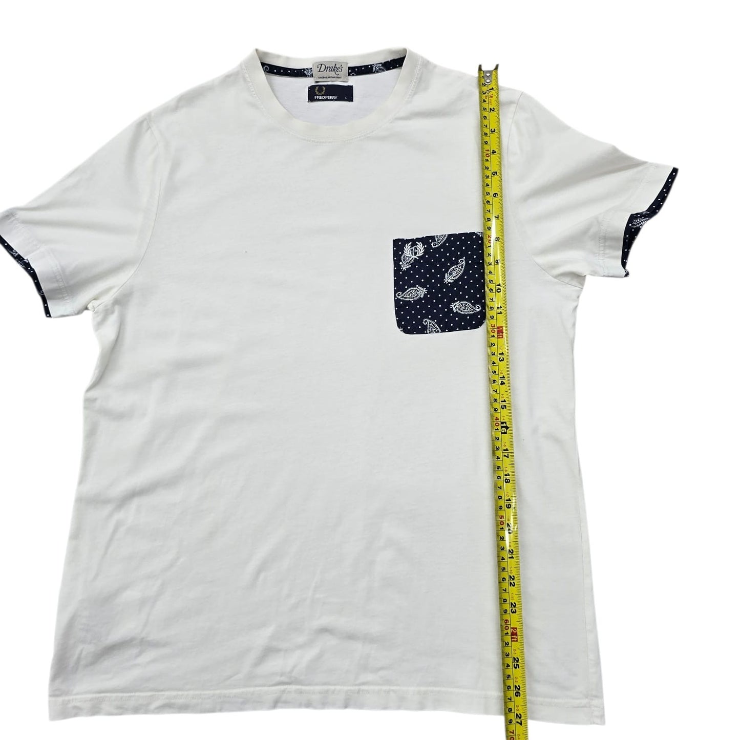 Fred Perry x Drake's Men's White Paisley T-Shirt L Regular Cotton