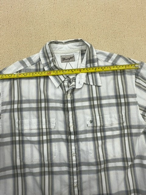 Wrangler Men's Grey Plaid Short Sleeve Western Snap Shirt L Cotton Blend