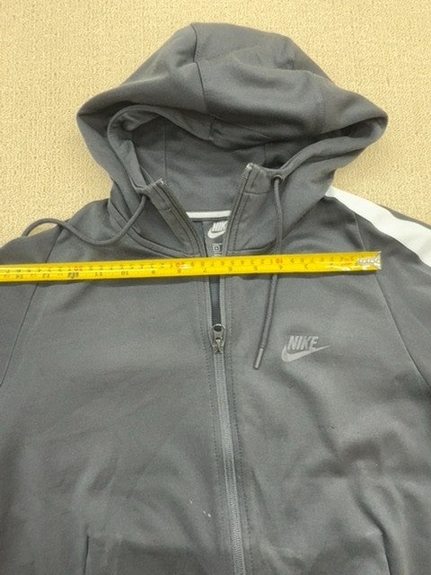 Nike Men's Grey Full-Zip Fleece Hoodie Small Stripe Cotton Polyester