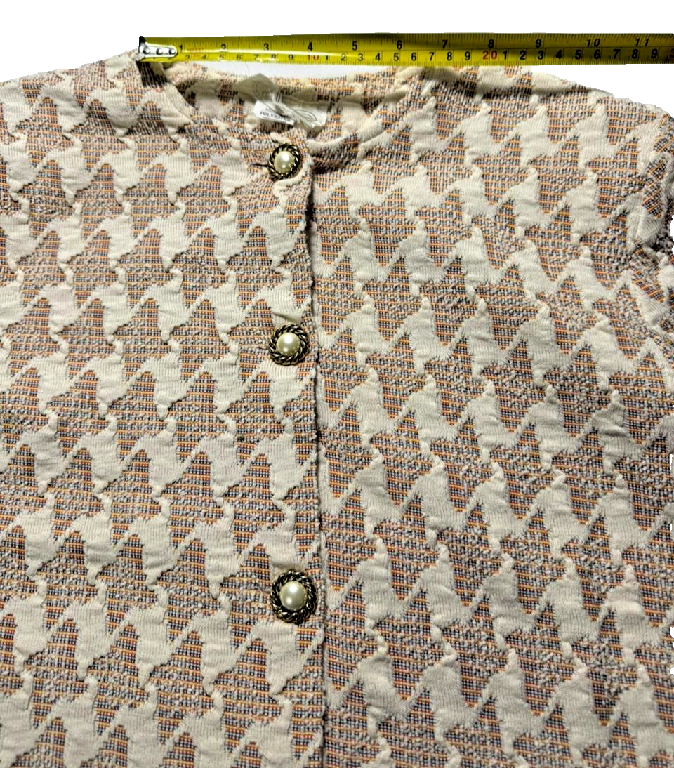 Vintage Style Beige & Cream Houndstooth Knit Two Piece Skirt Set Size M