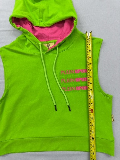 Plein Sport Green Fluo Sleeveless Tiger Hoodie S Men Cotton Fleece