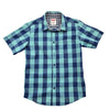 Wrangler Boys Gingham Check Short Sleeve Button-Up Shirt L Turquoise