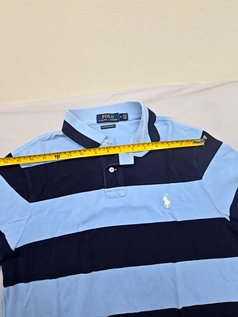 Polo Ralph Lauren Men's Light Blue Navy Striped Polo Shirt Size M Slim Fit