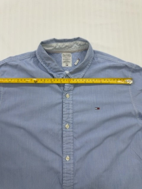 Tommy Hilfiger Men's Blue Cotton Long Sleeve Button-Down Shirt
