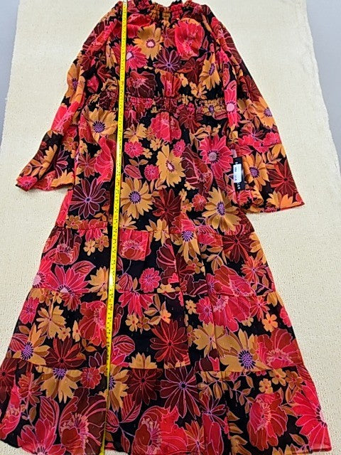 Donna Morgan Floral Maxi Dress L Multi Long Bell Sleeve High Neck