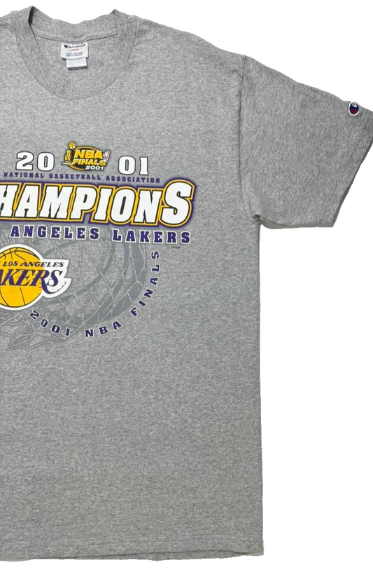 2001 Lakers Nba Finals Championship T-Shirt Men's | Size: L | Gray | Short Sleeve