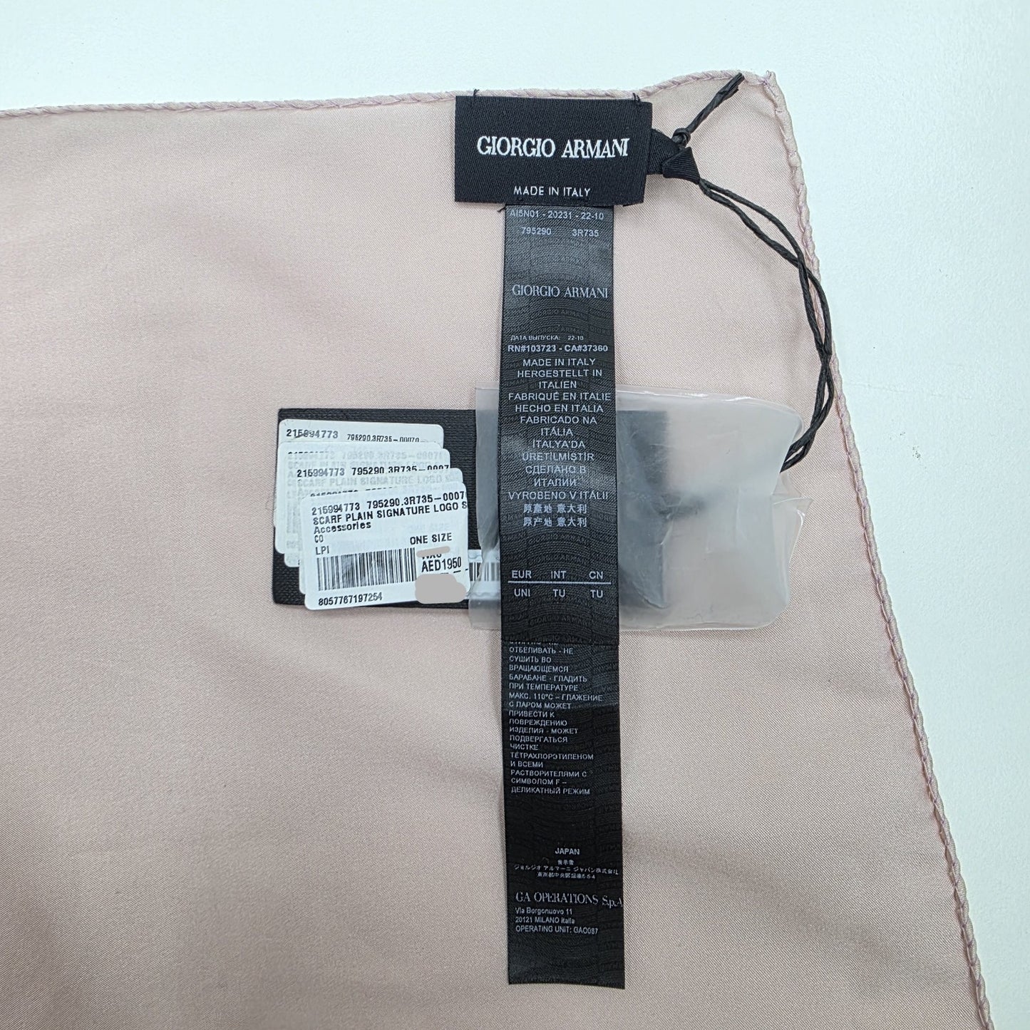 Giorgio Armani Light Pink Plain Signature Logo Scarf One Size BNWT