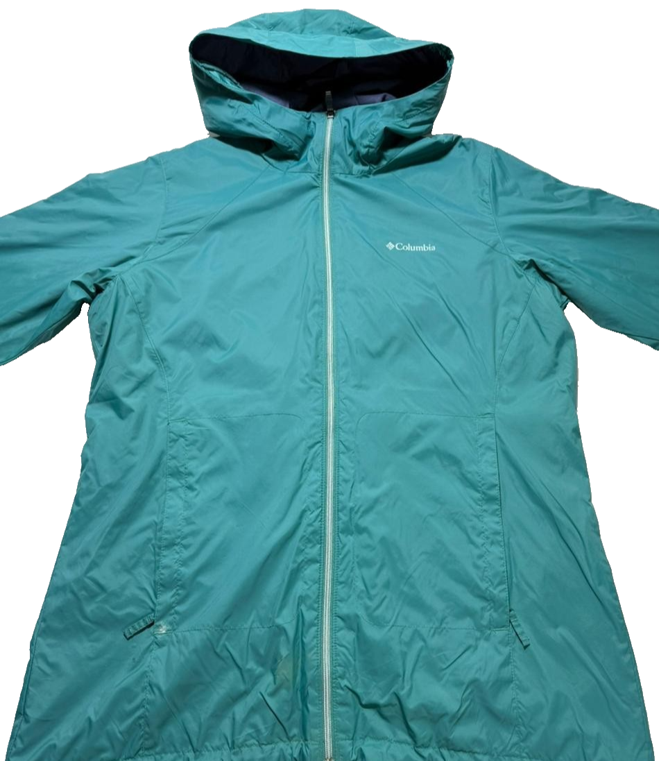 Columbia Women's Teal Waterproof Hooded Rain Jacket Long Length Size XL