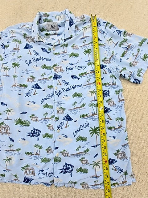 Grand & Hills Men's Blue Palm Trees Hawaiian Shirt Size L Short Sleeve
