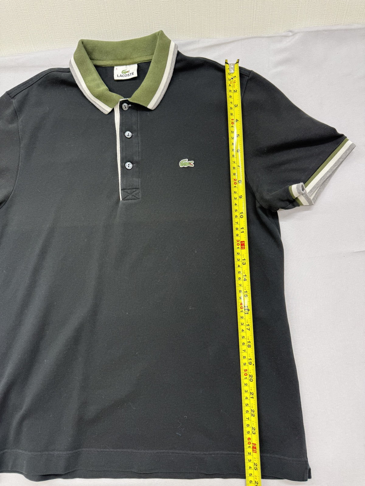 Lacoste Black Classic Fit Polo Sz 5 Short Sleeve Contrast Collar Croc Logo
