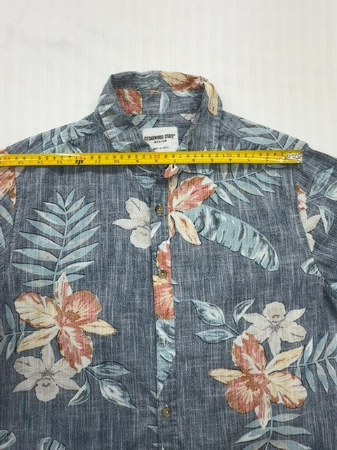 Cedar Wood State Men's Blue Floral Cotton Button-Down Shirt M