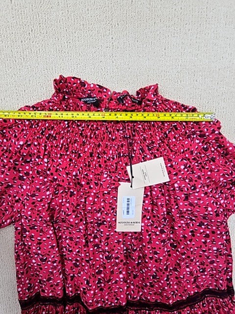 Scotch & Soda Red Floral Ruffle Mini Dress M Long Sleeve