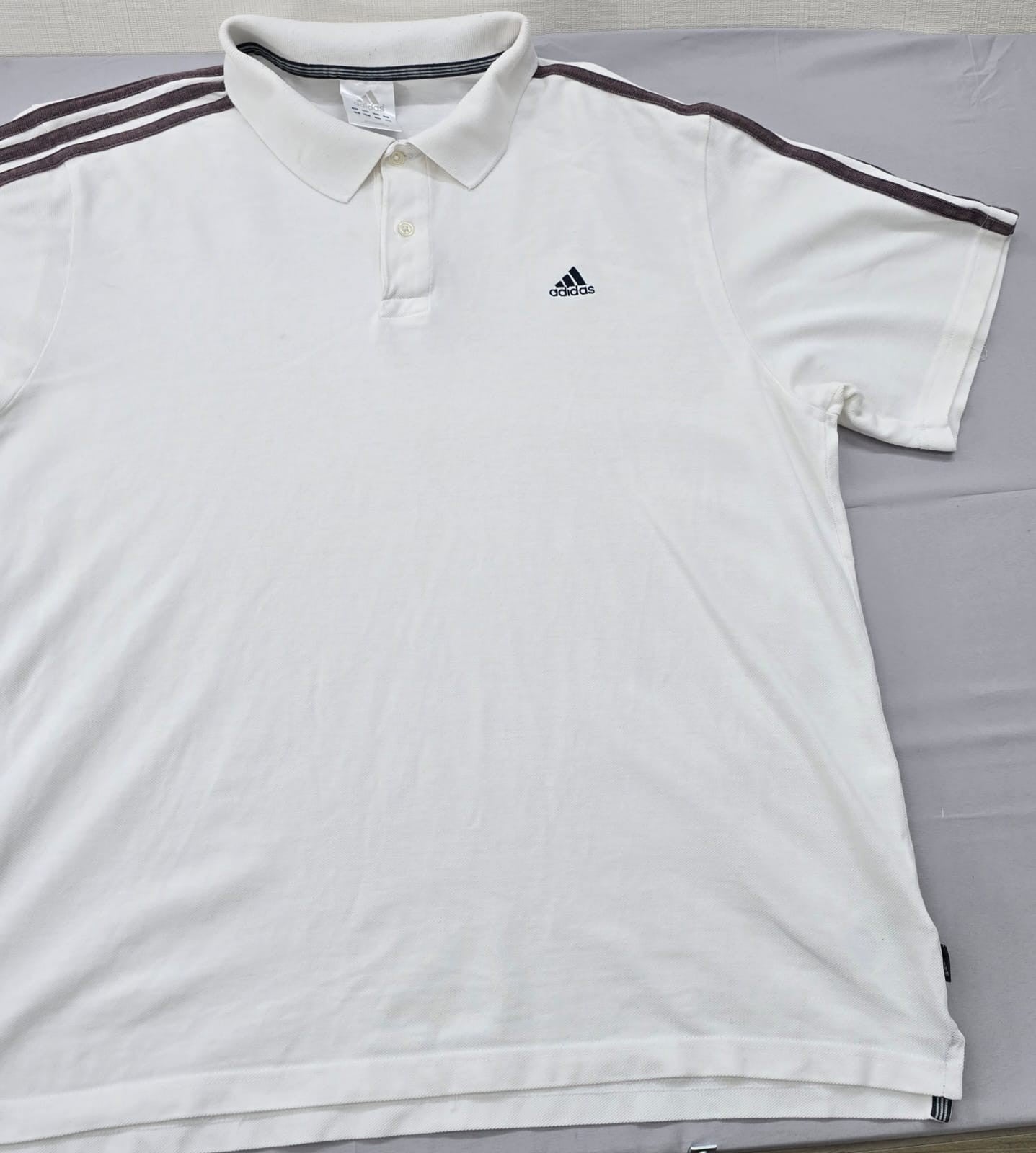 Adidas Men's White Stripe Polo Shirt Short Sleeve XL