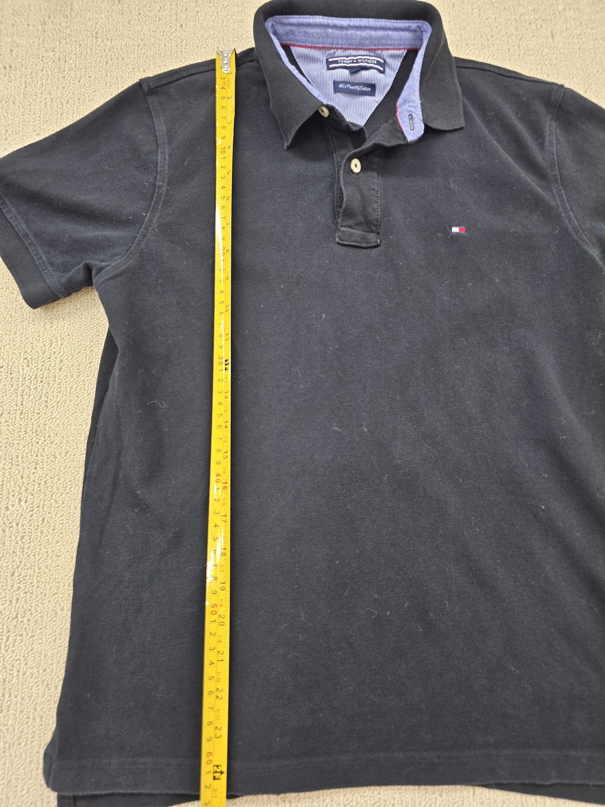 Tommy Hilfiger Navy Cotton Pique Polo Shirt Men's M Short Sleeve Tipped Collar