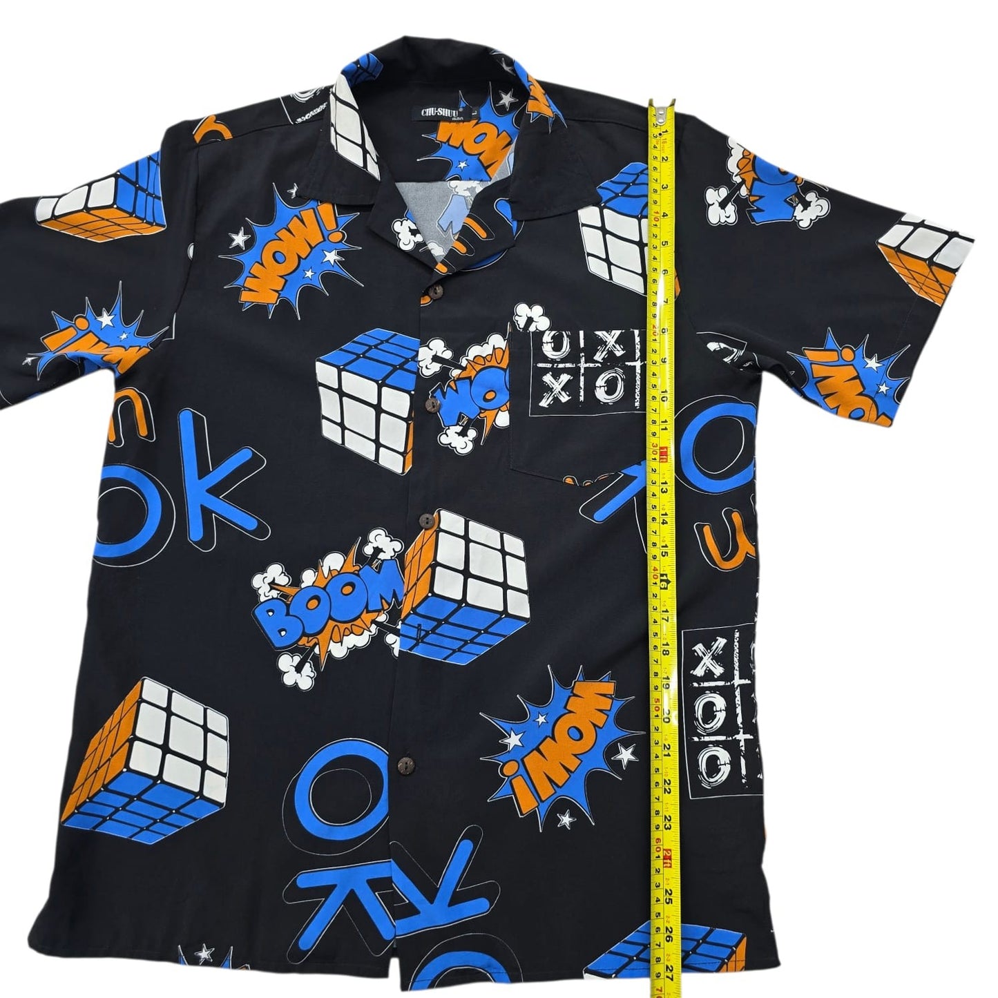 CuRaSING Men's Black Rubik's Cube Print Button-Down Shirt