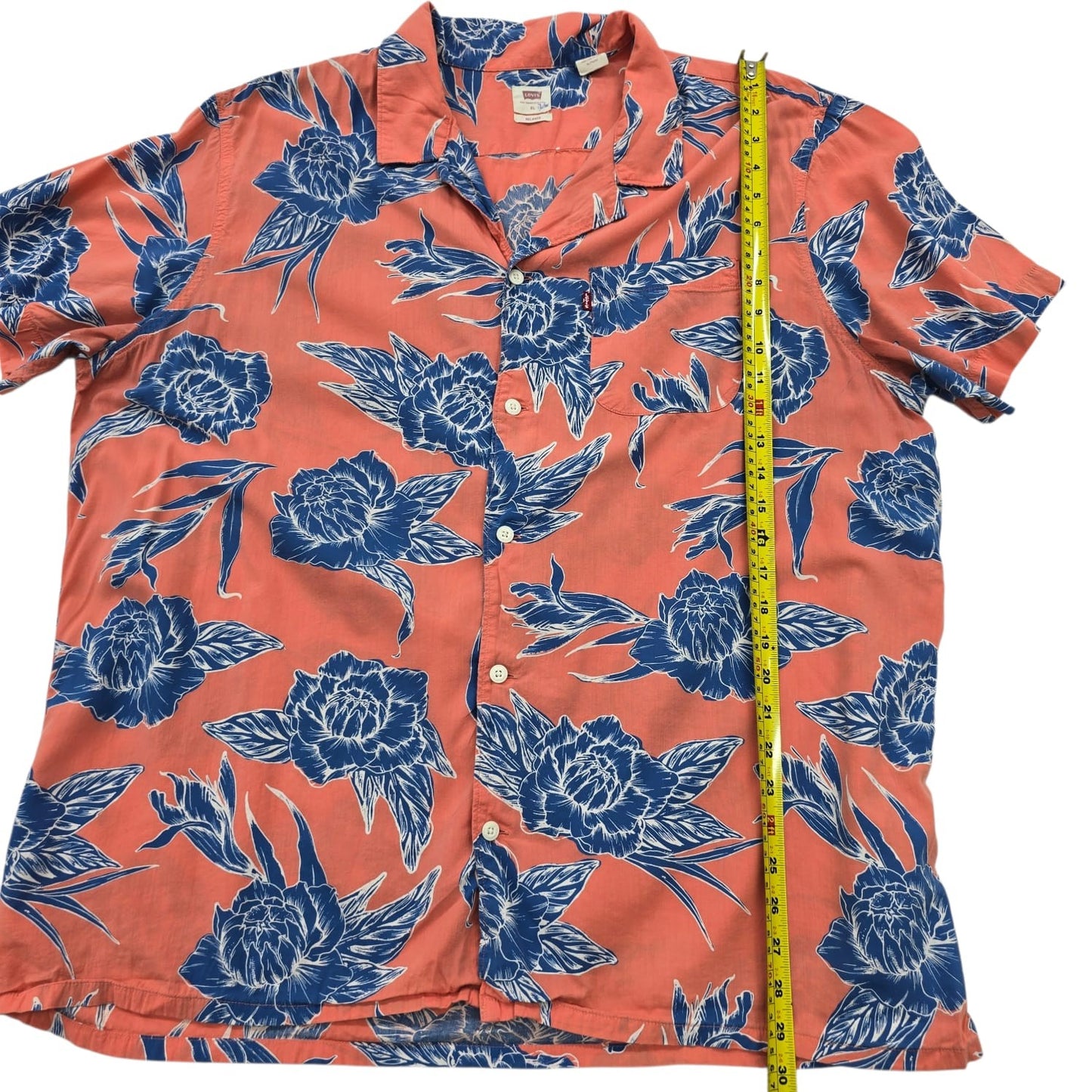 Levi's Men's Coral/Orange Navy Floral Camp Shirt XL