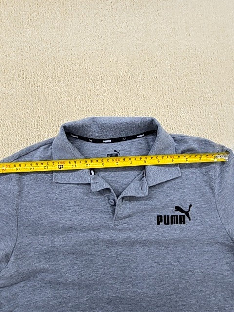 PUMA Men's Gray Short Sleeve Polo Shirt S Regular Button Solid
