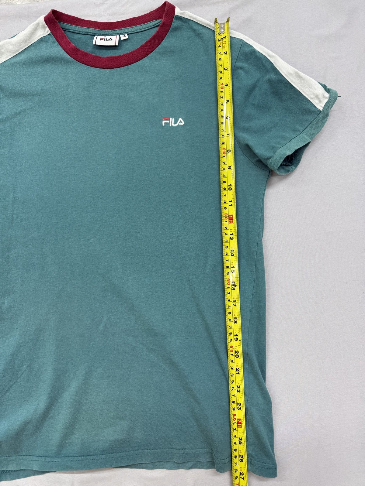 Fila Men's M Teal Color Block Short Sleeve Cotton T-Shirt Crew Neck