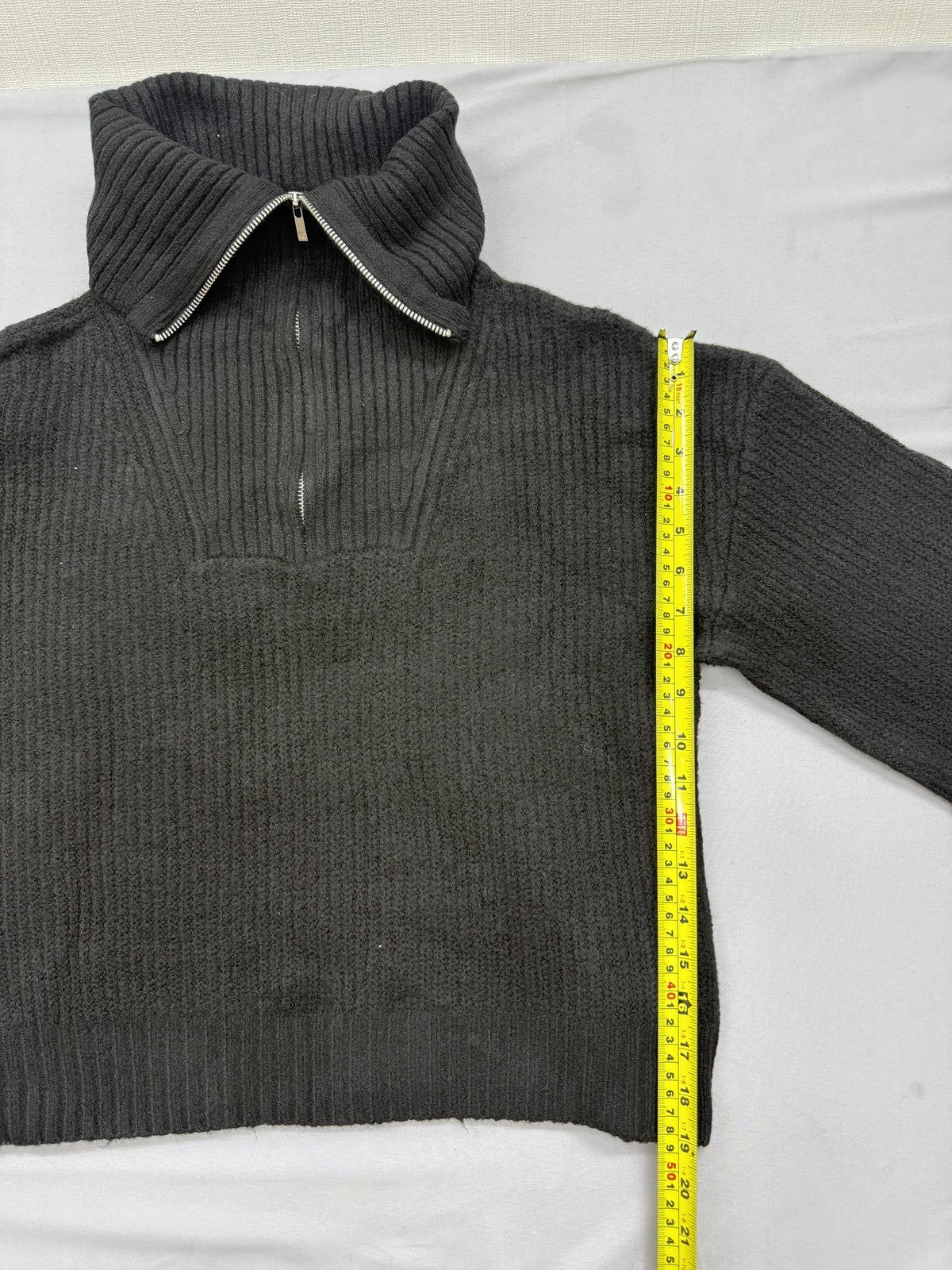 French Connection Women's Black Turtleneck Sweater M Ribbed Zipper Long Sleeve