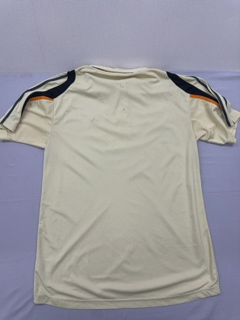 Adidas Men's XL Cream Striped Short Sleeve Polo Shirt