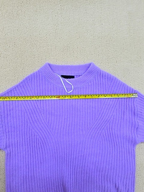 Pieces XS Women's Purple Ribbed Knit Crew Balloon Sleeve Sweater