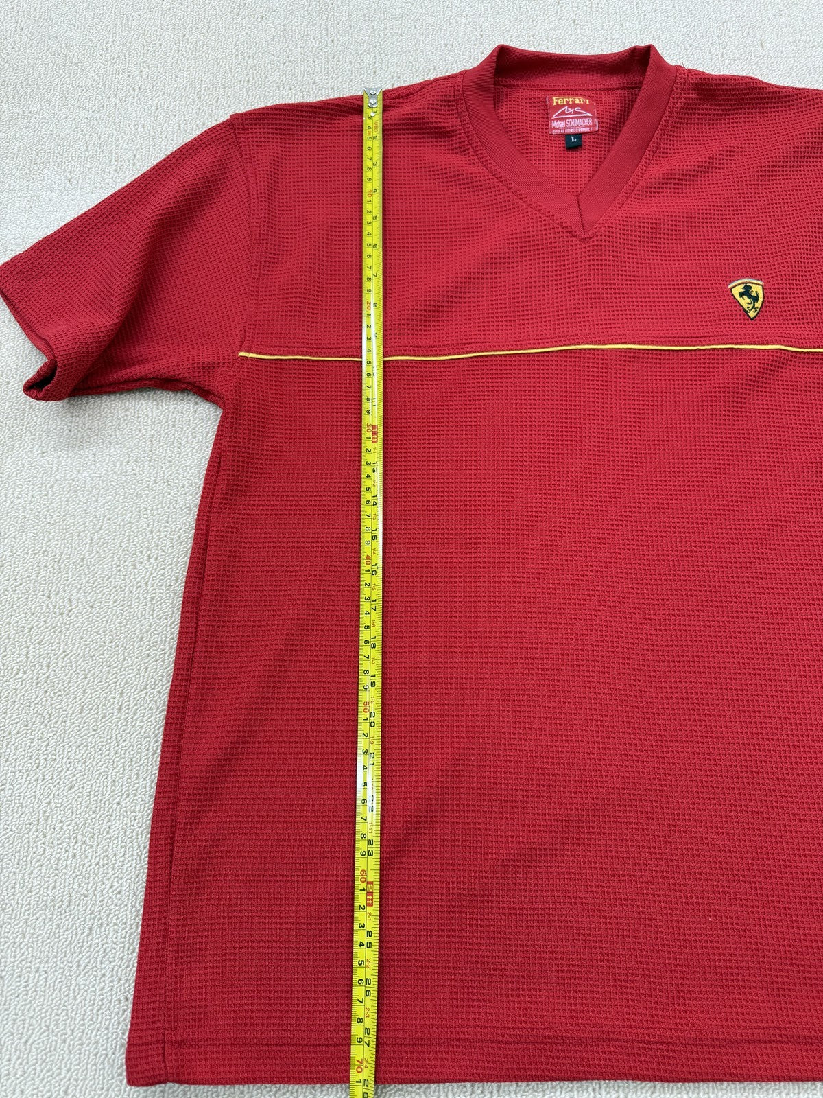 Ferrari Michael Schumacher Red V-Neck Polo Shirt Men's L Racing Logo