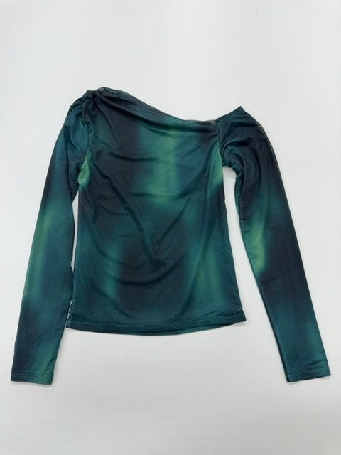 AMISU Women Teal Off Shoulder Ruffle Blouse Size M Pullover Knit