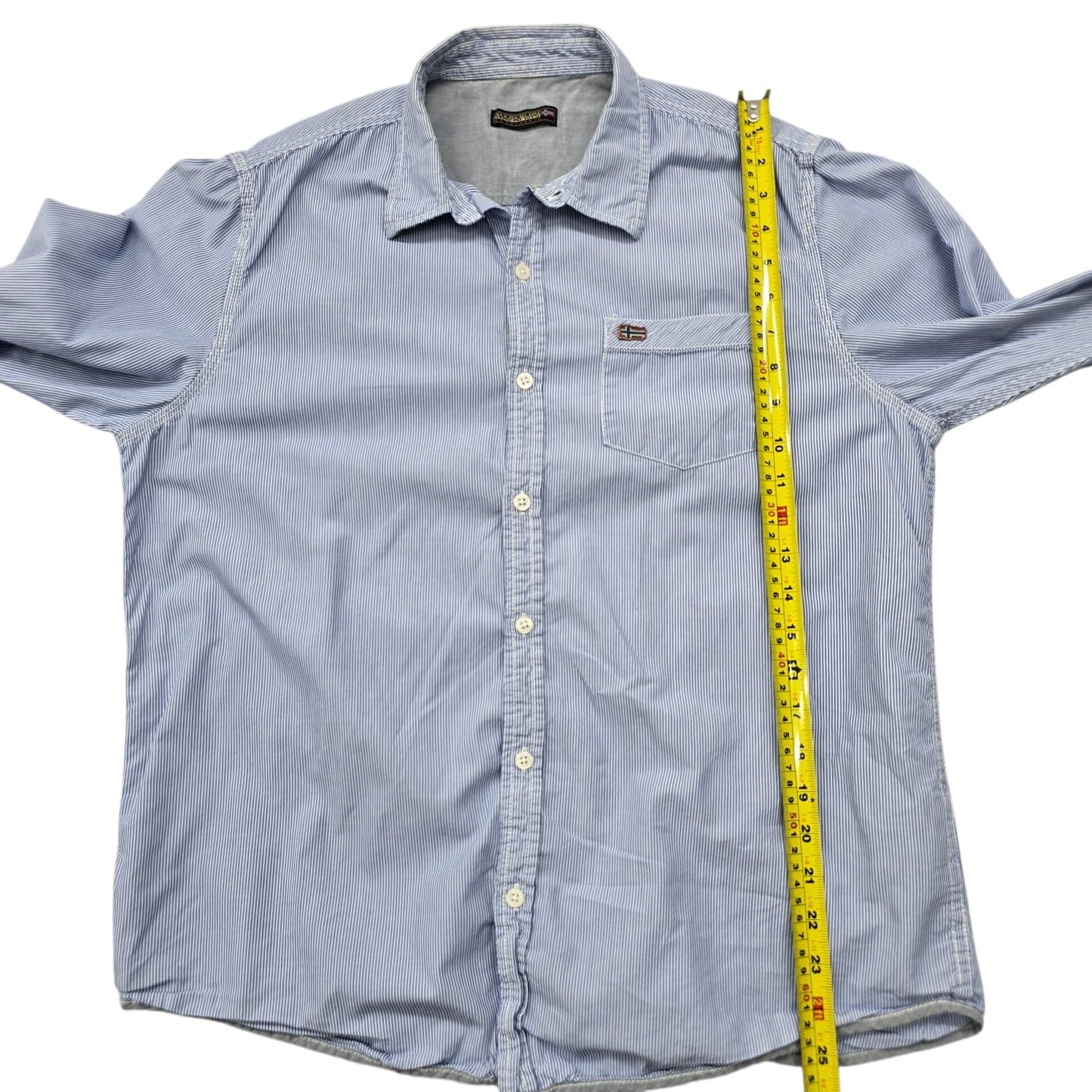 Napapijri Men's Blue White Pinstripe Cotton Shirt XL