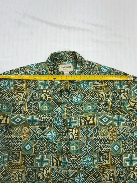 Cooke Street Men's Green Teal Gold Hawaiian XL Vintage