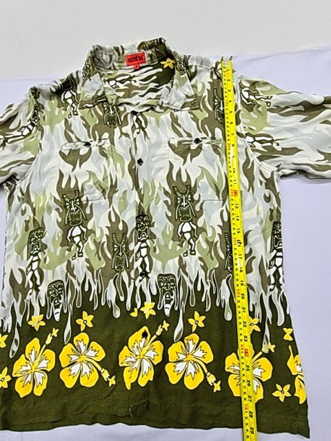 Kudeta Unisex Camo Green Hawaiian Shirt Size 3 Short Sleeve Rayon