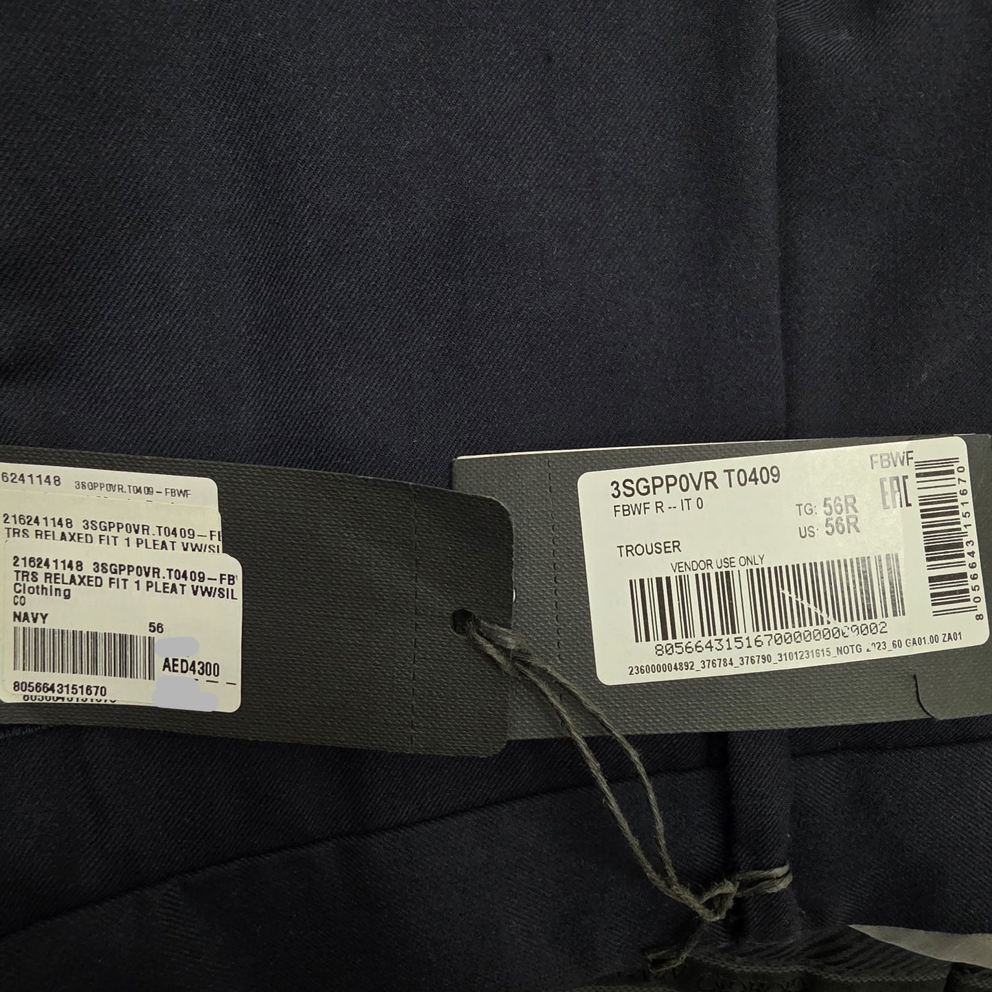 Giorgio Armani Trousers Men's Navy Pleated Straight Trousers Us 56 BNWT