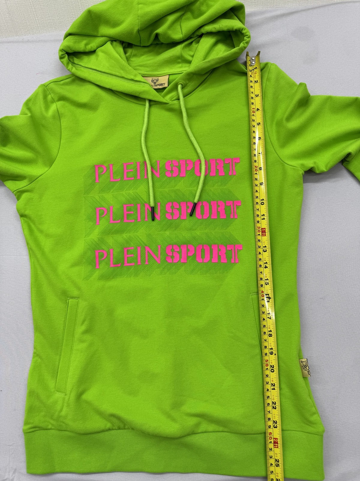 Plein Sport Green Tiger Logo Hoodie S Cotton Blend Unisex